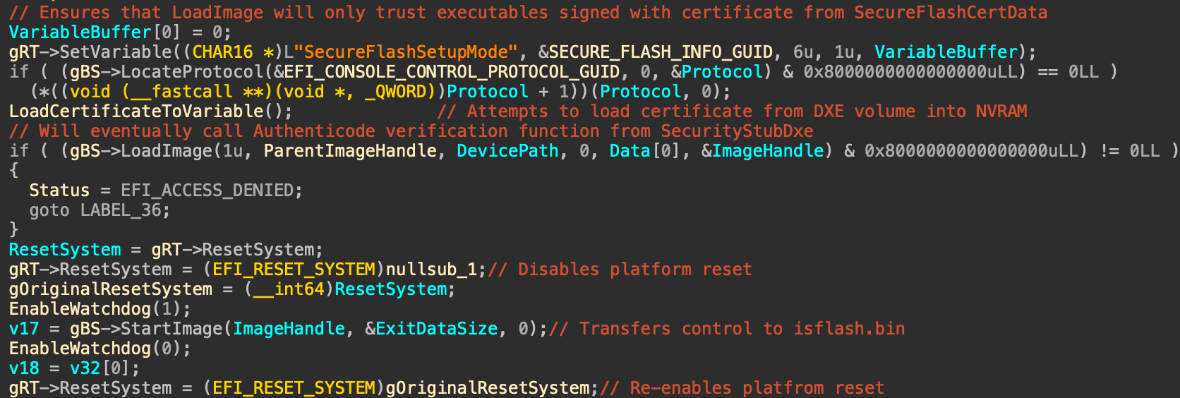 Part of SecureFlashCallback showing the control transfer